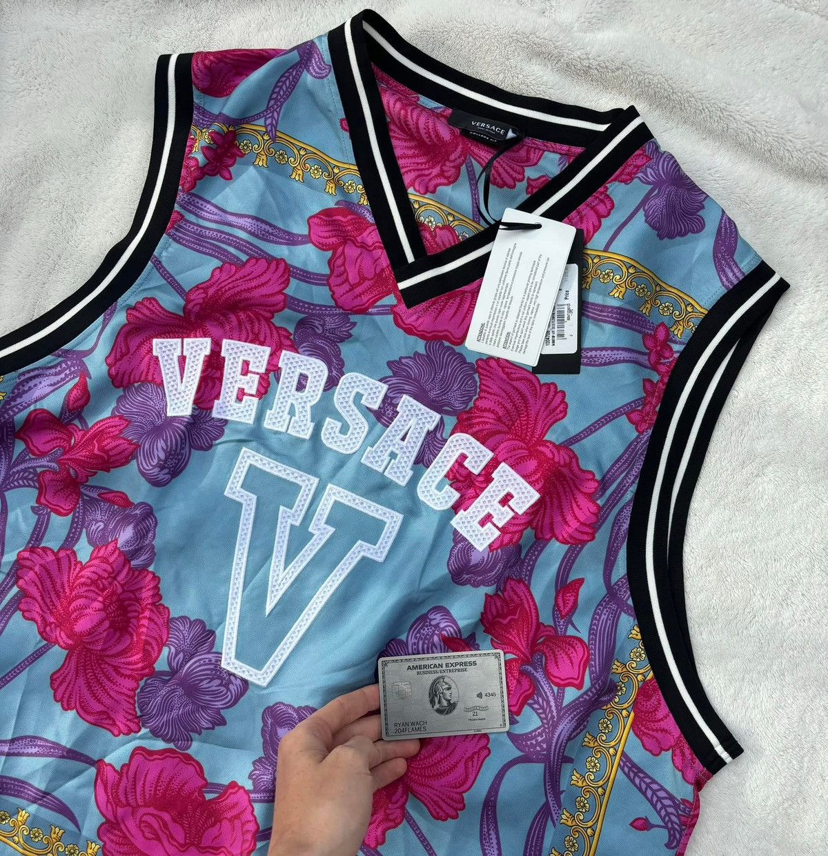 Versace Versace Silk Blue/Pink/Purple Floral Embroidered Jerseys Size US XXL / EU 58 / 5 - 3 Thumbnail