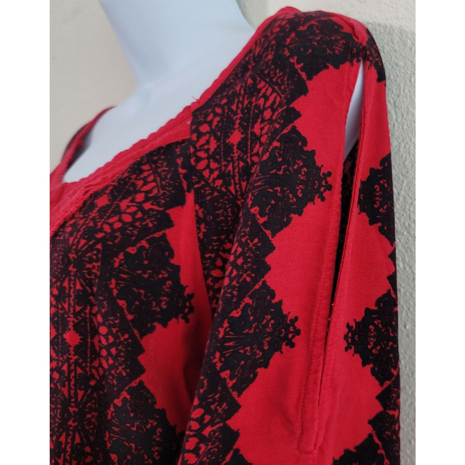 Other Vintage America Red Black Cold Shoulder Boho Peasant Top M Size M / US 6-8 / IT 42-44 - 3 Thumbnail