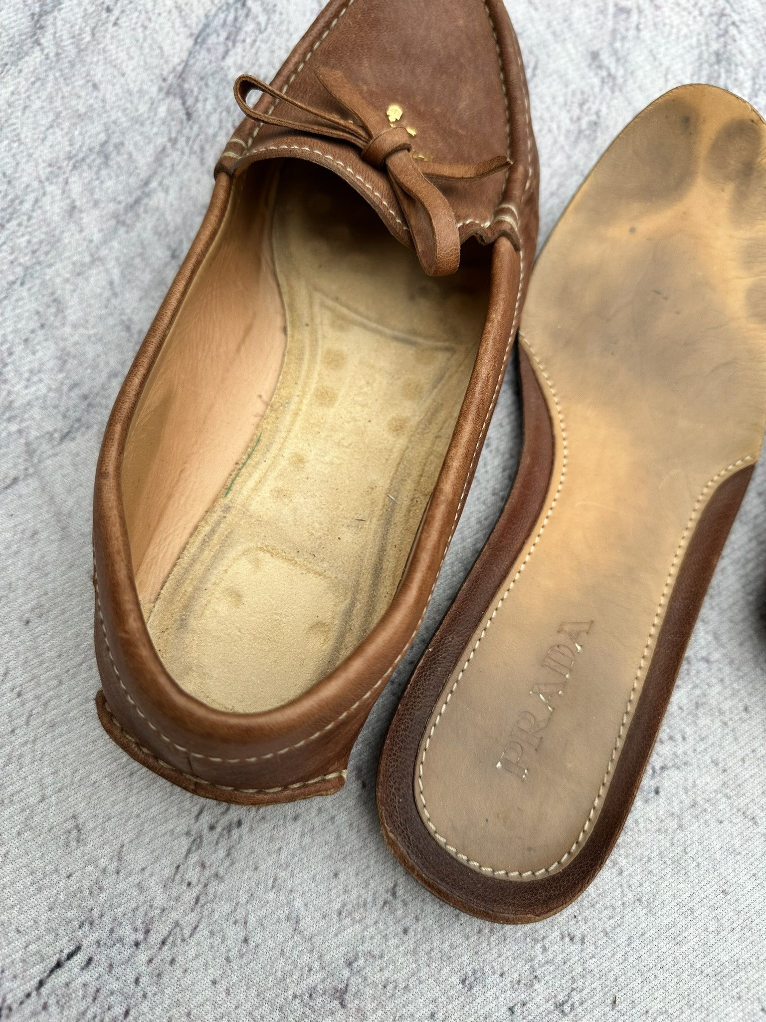 Prada Prada Slip On Loafers Brown Saffiano Leather Logo Size US 7 / IT 37 - 12 Thumbnail