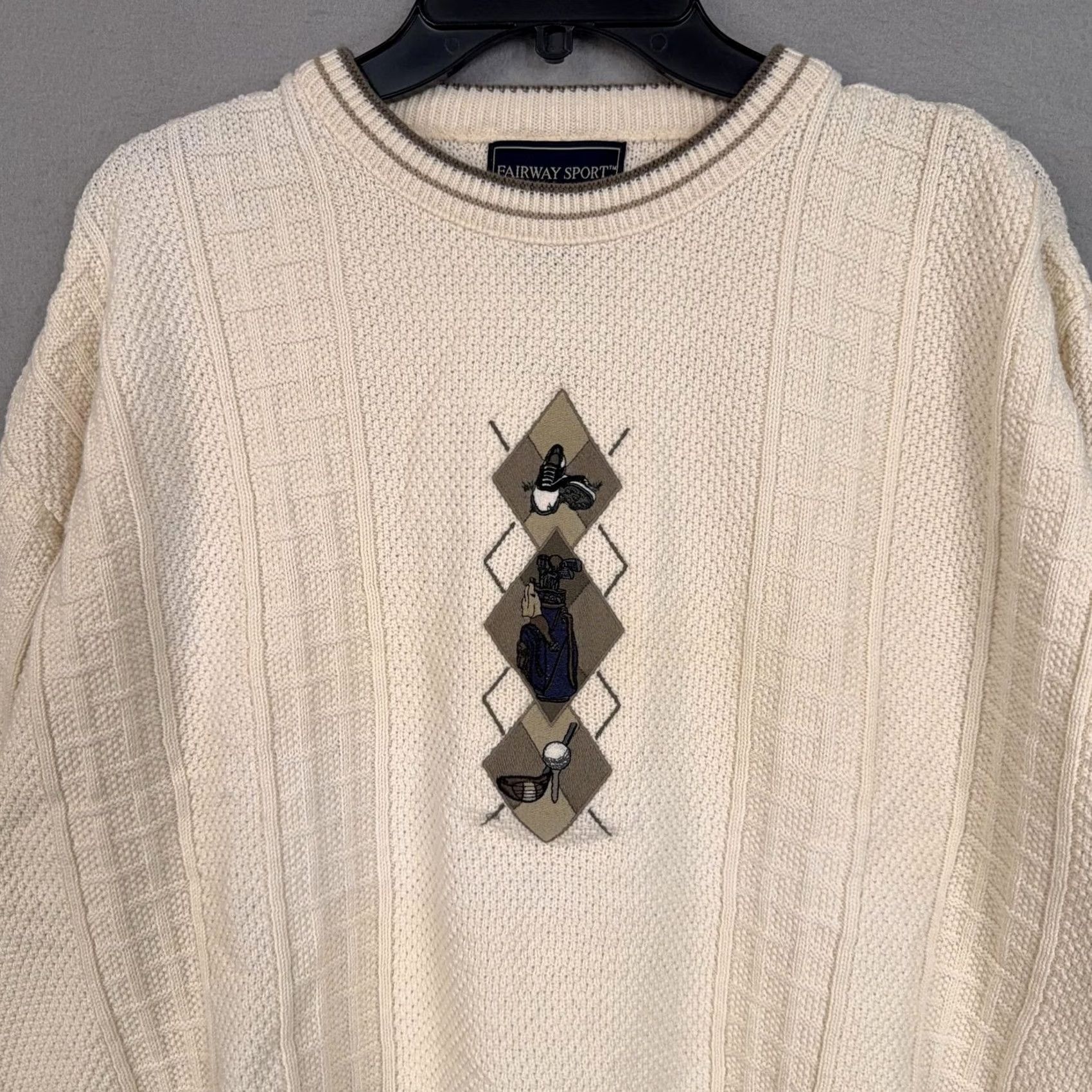 Vintage Vintage Fairway Sport Sweater XL White Golf Argyle Crewneck Knit Pullover Mens Size US XL / EU 56 / 4 - 2 Thumbnail