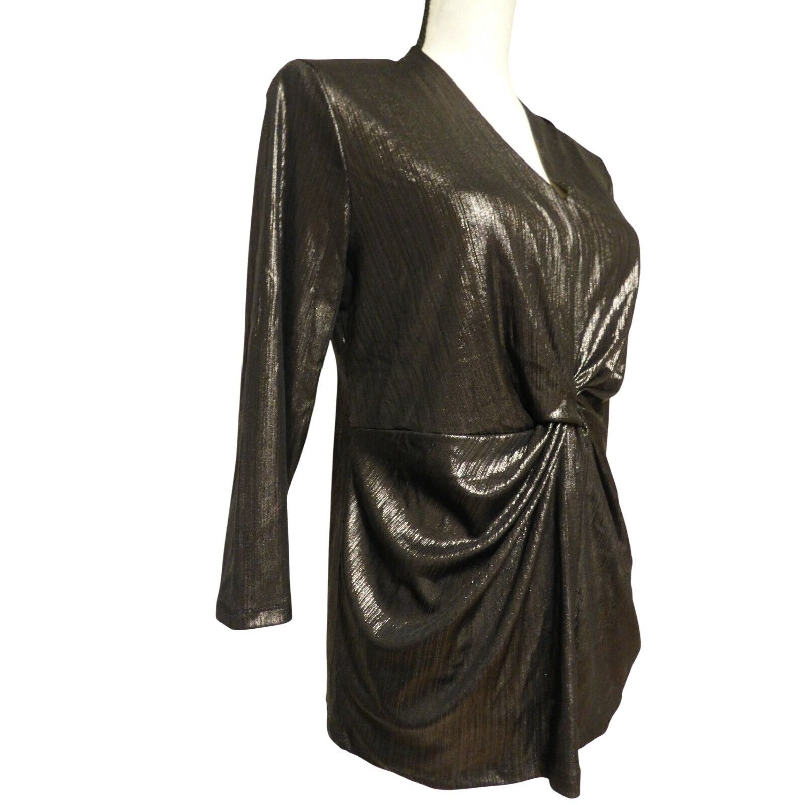 Alfani Alfani Metallic Twist-Front Top, Gunmetali, Size M Size M / US 6-8 / IT 42-44 - 3 Thumbnail