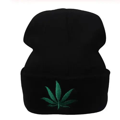 VIBE Black Color Weed Leaf Beanie Hat Size ONE SIZE - 2 Thumbnail
