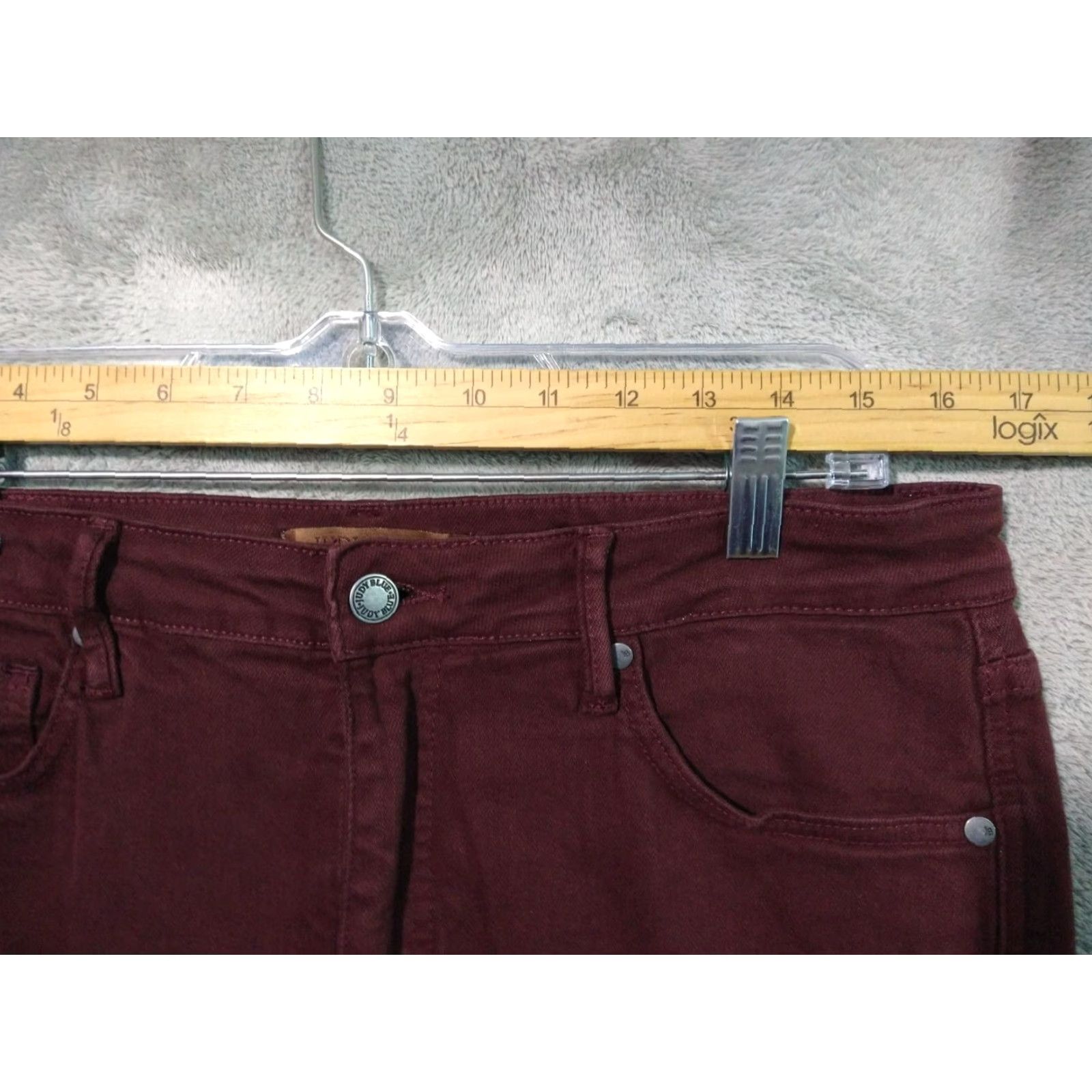 Vintage Judy Blue Jeans Womens 15/32 Red Oxblood High Waist Tummy Control Wide Leg - 5-Pocket Denim Stretch Size 36" / US 14 / IT 50 - 3 Thumbnail