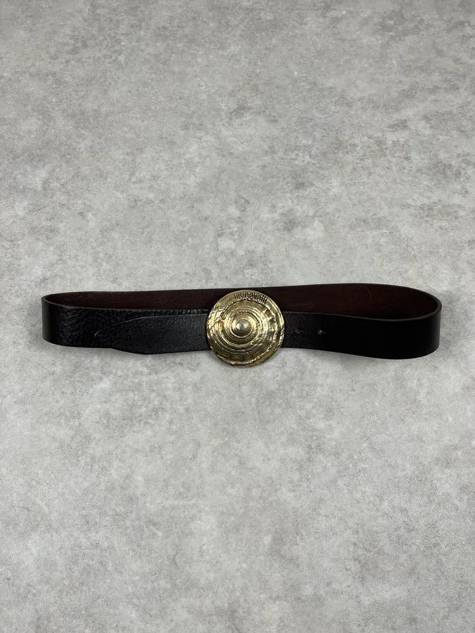 Just Cavalli 2000s Cavalli Gold Buckle Brown Leather Belt Size ONE SIZE - 5 Thumbnail