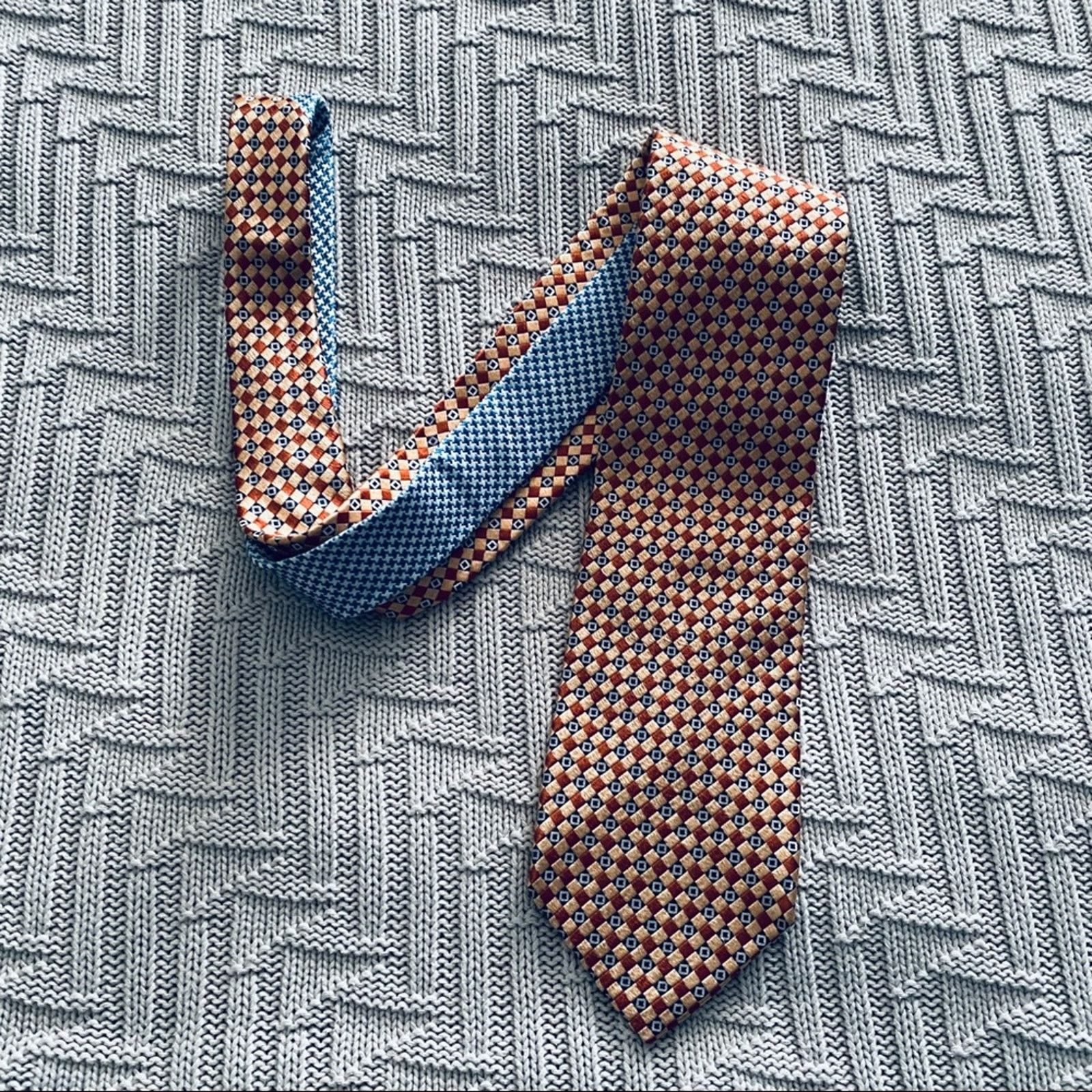 Tommy Hilfiger Tommy Hilfiger orange and gold diamond patterned tie Size ONE SIZE - 1 Thumbnail