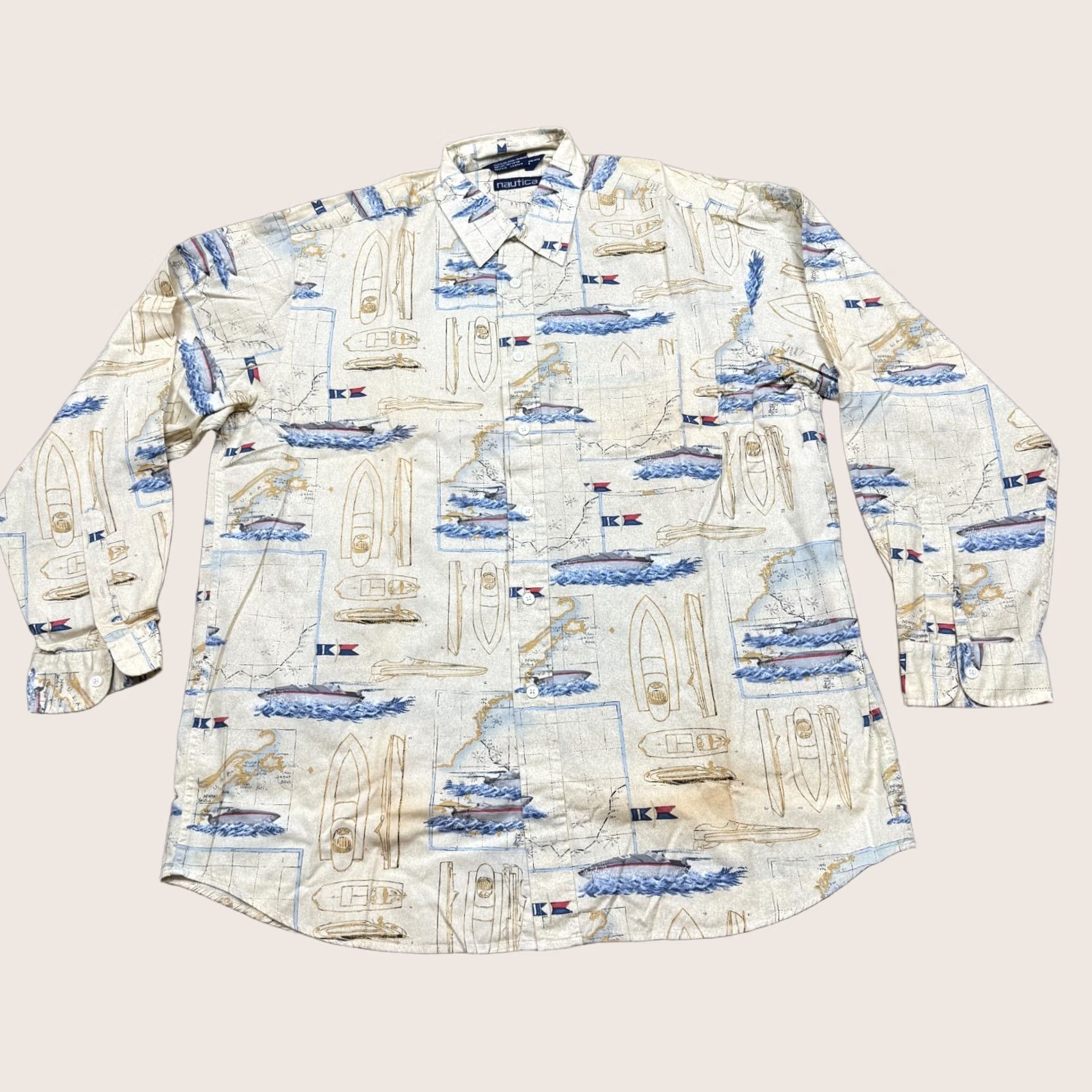Nautica VINTAGE Nautica Shirt Yellow Long Sleeve Men's L BOAT AOP 90s Size US L / EU 52-54 / 3 - 1 Thumbnail
