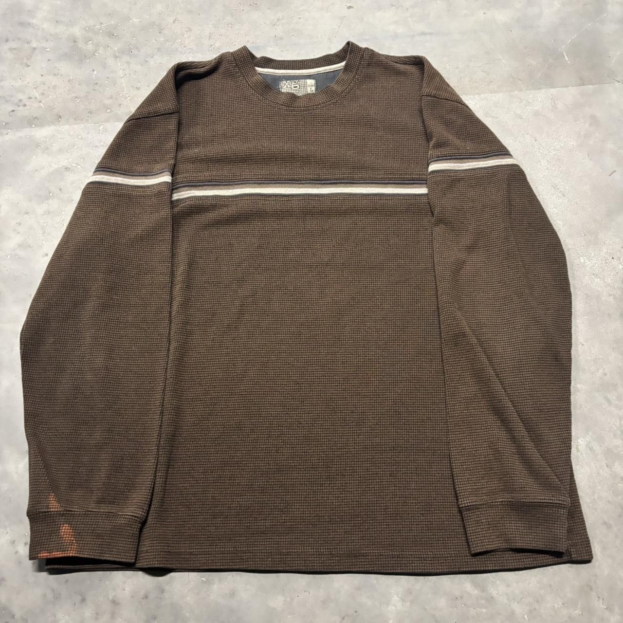 Japanese Brand × Vintage Crazy Vintage Y2K/2000s Grunge Brown Striped Skater Style Light Sweater! Size US L / EU 52-54 / 3 - 1 Thumbnail