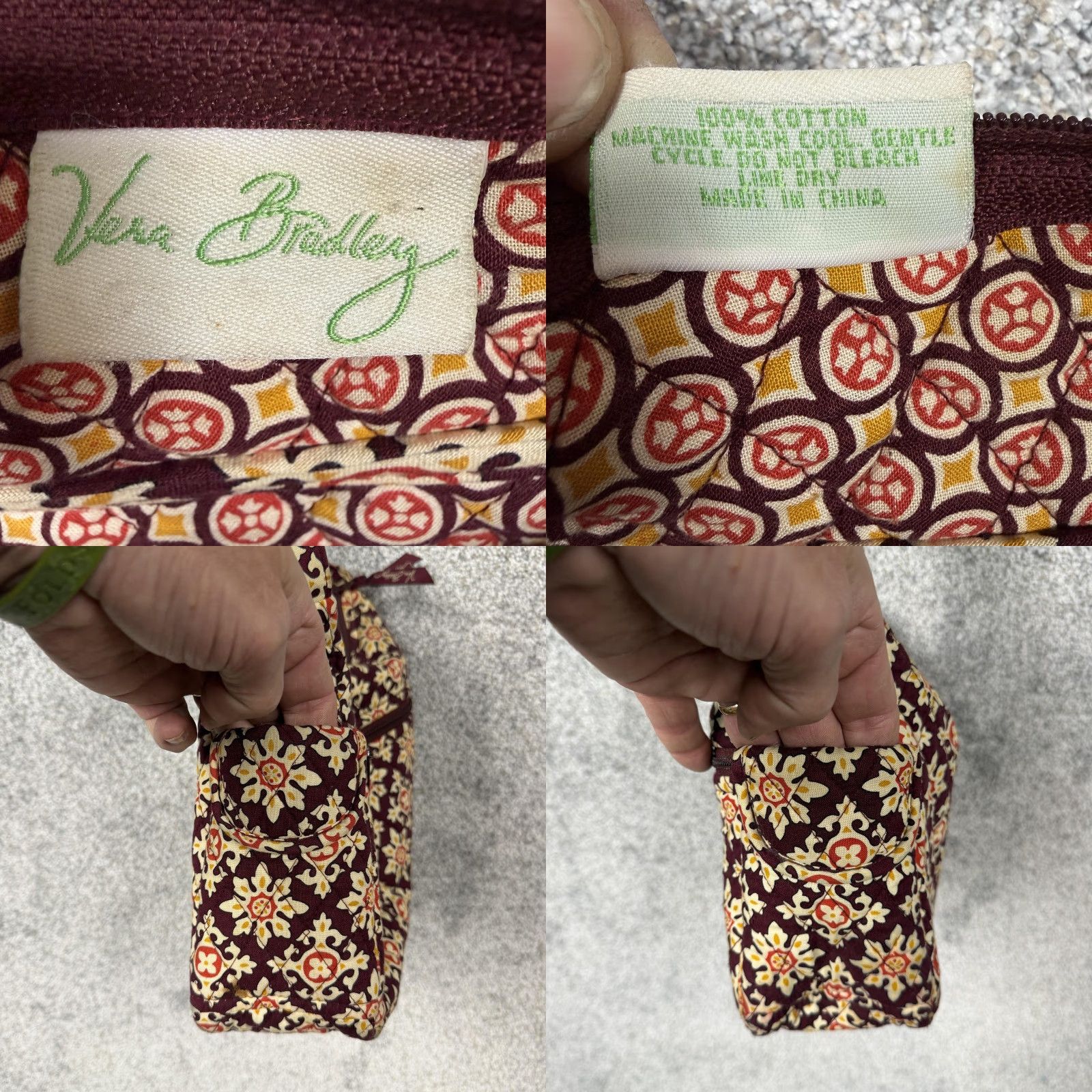 Vera Bradley VINTAGE Vera Bradley Crossbody Bag Womens Medium Burgundy Floral Quilted Bag Purse Zip 90s? Size ONE SIZE - 8 Thumbnail