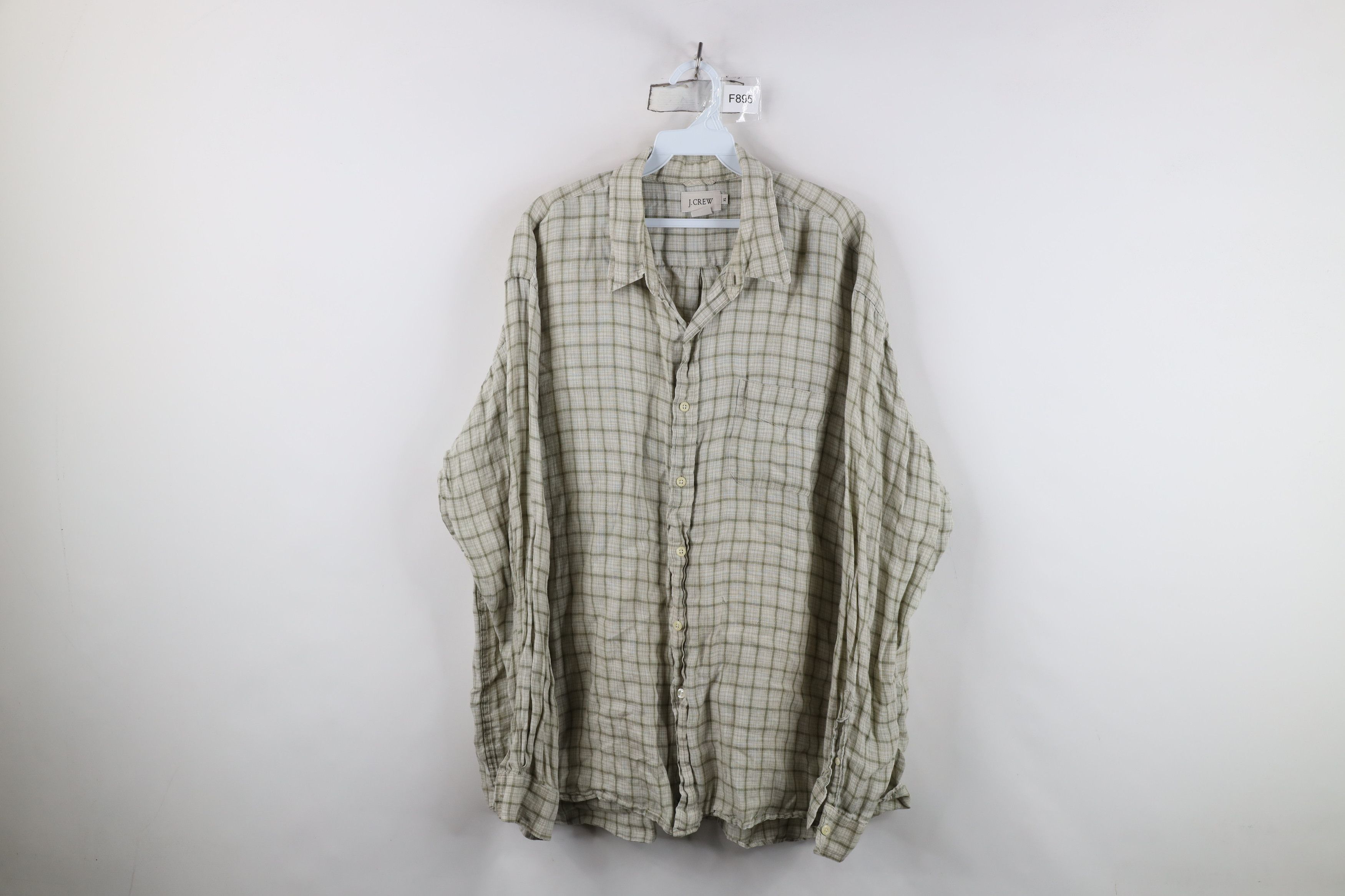 J.Crew Vintage J Crew Linen Collared Button Shirt Green Plaid Size US XL / EU 56 / 4 - 1 Thumbnail