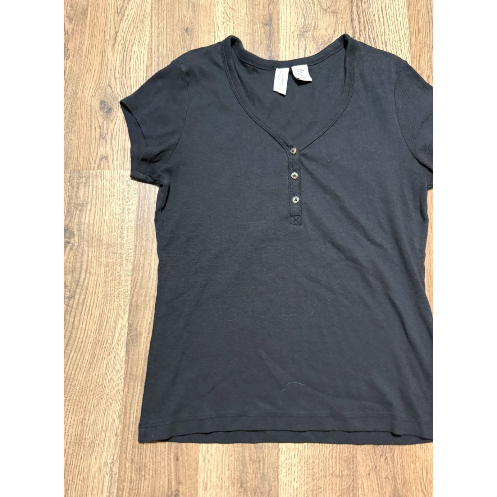 Joie VINTAGE? No — JA JOIE Shirt Women's Size Medium Black Short Sleeve Shirt V-neck 1/4 Buttons Shirt Size M / US 6-8 / IT 42-44 - 4 Thumbnail
