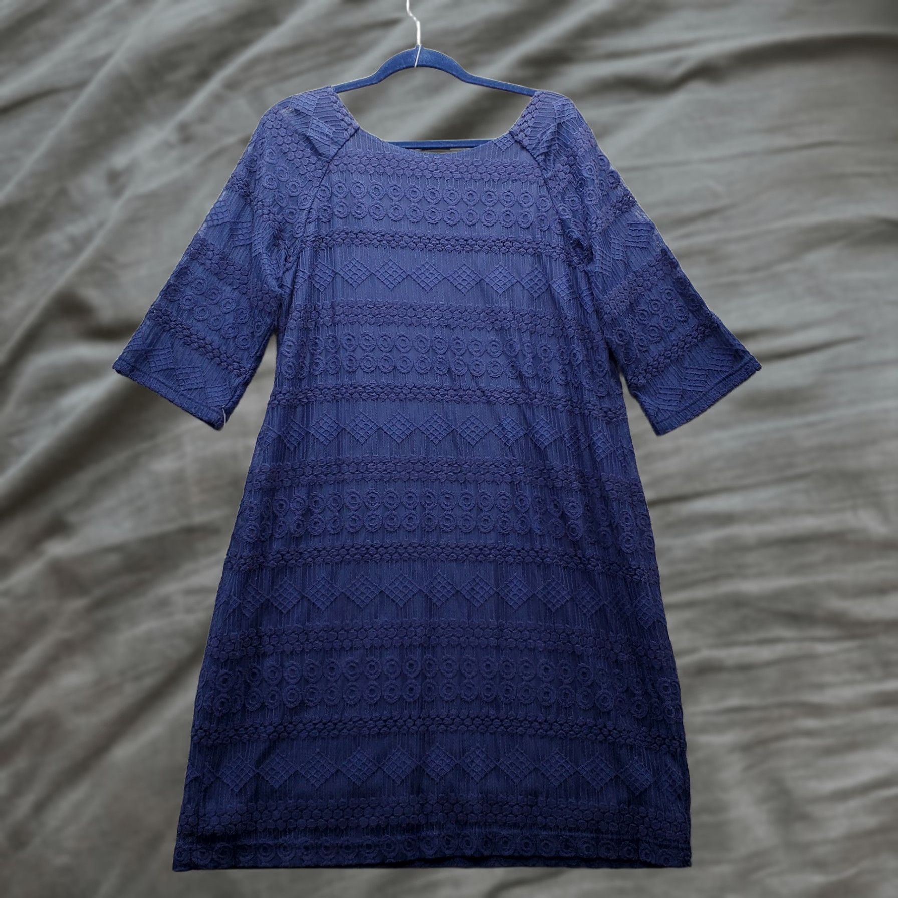 Vintage Rabbit Design Sheath Dress Womens XL Navy Lace Cotton Lined 3/4 Sleeve Round Neck Size XL / US 12-14 / IT 48-50 - 1 Thumbnail
