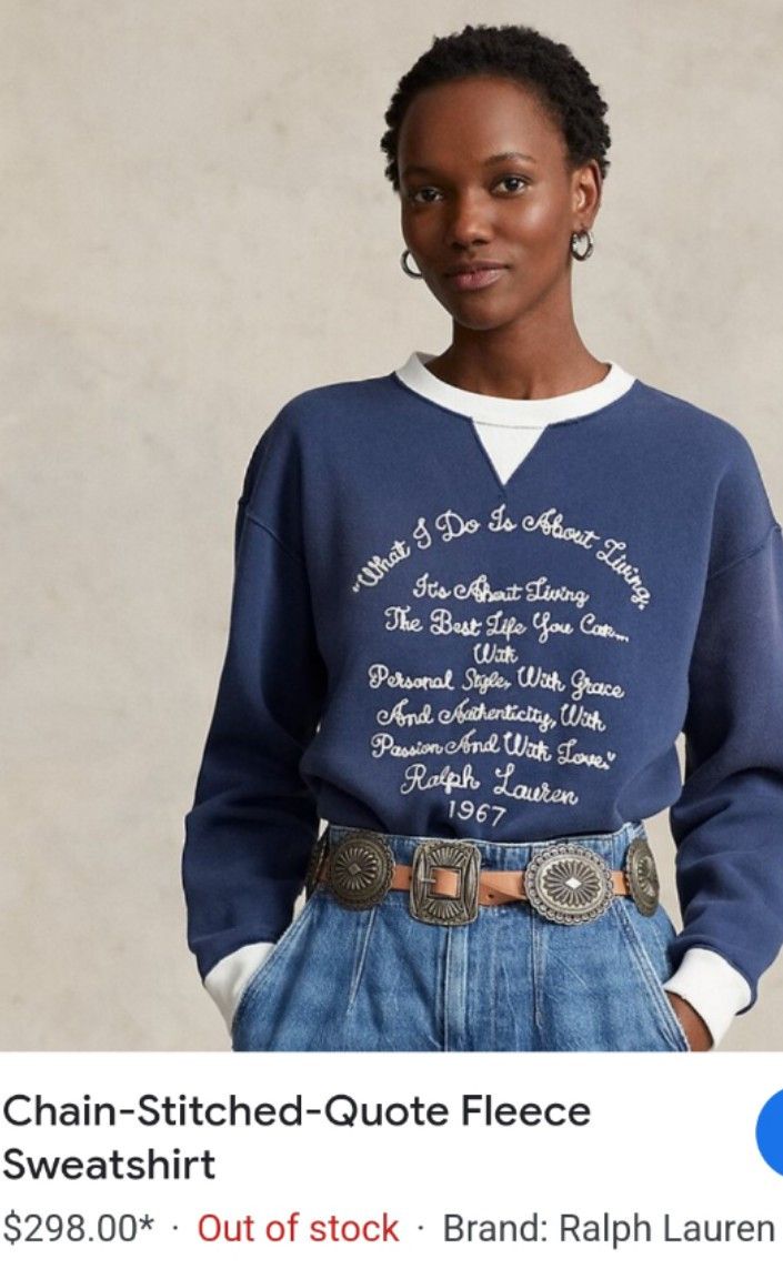 Polo Ralph Lauren Ralph Lauren Chain-Stitched-Quote Fleece Sweatshirt Size XS / US 0-2 / IT 36-38 - 1 Thumbnail
