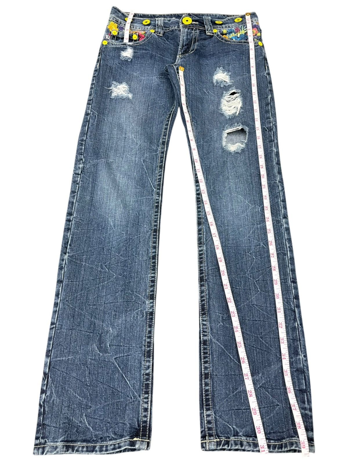Other Vintage Japanese Brand Suspenders Crack Wash Distress Jeans Size 31" - 10 Thumbnail