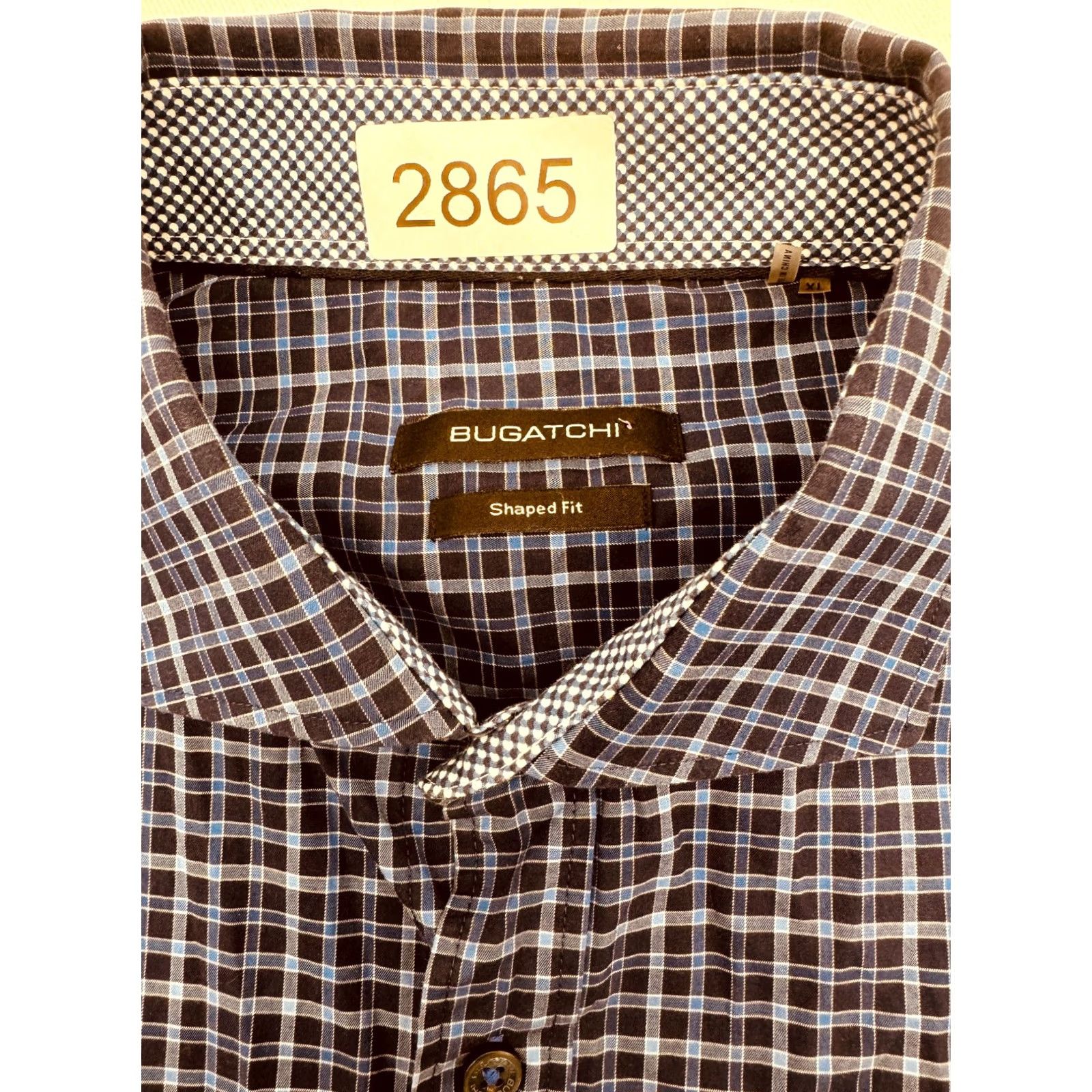 BUGATCHI BUGATCHI Blue Check Dress Shirt Long Sleeve Button Up Mens XL 2XL Shaped Fit Cotton Shirt Size US XXL / EU 58 / 5 - 2 Thumbnail