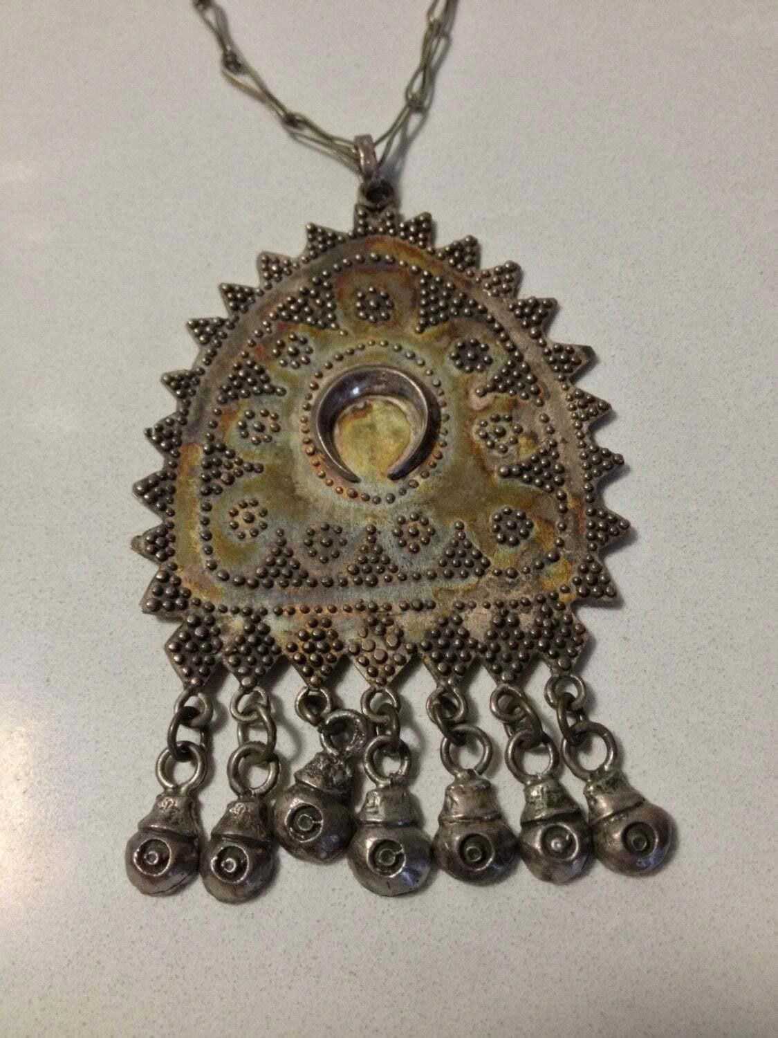 Designer Silver Necklace with Brass Closure & Sterling Ethnic Pendant Size ONE SIZE - 1 Thumbnail