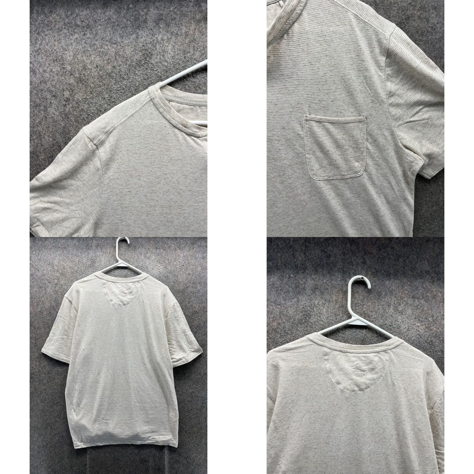 Tommy Bahama Tommy Bahama Mens Large Beige Striped Pocket Lightweight Tagless Crew Tee Size US L / EU 52-54 / 3 - 8 Thumbnail