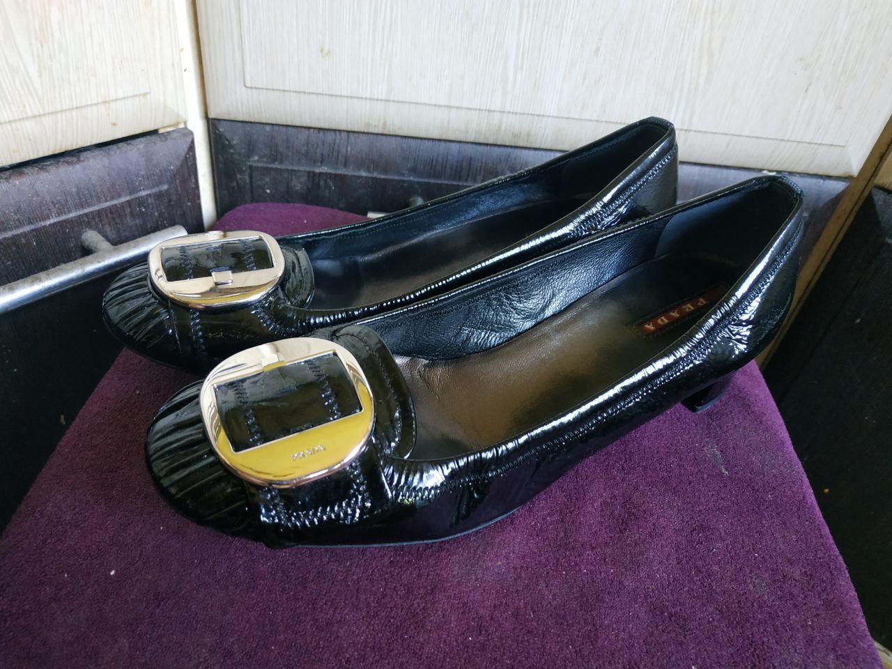 Prada Prada Black Patent Ballet Flats Gold Buckle EU 37 Size US 6 / IT 36 - 5 Thumbnail