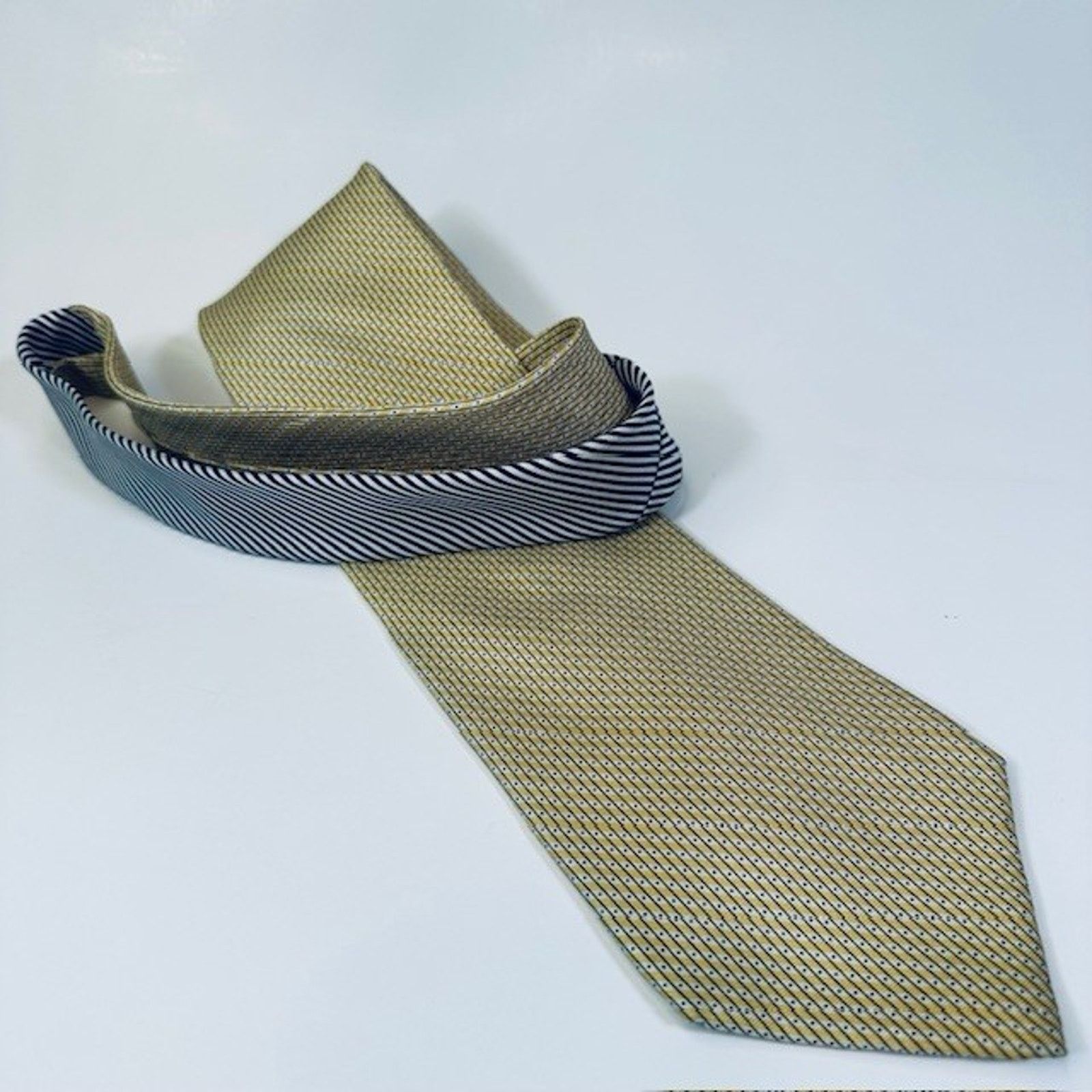 Tommy Hilfiger Tommy Hilfiger Men's Neck Tie Silk Gold/Beige/Blue Geometric Size ONE SIZE - 9 Thumbnail