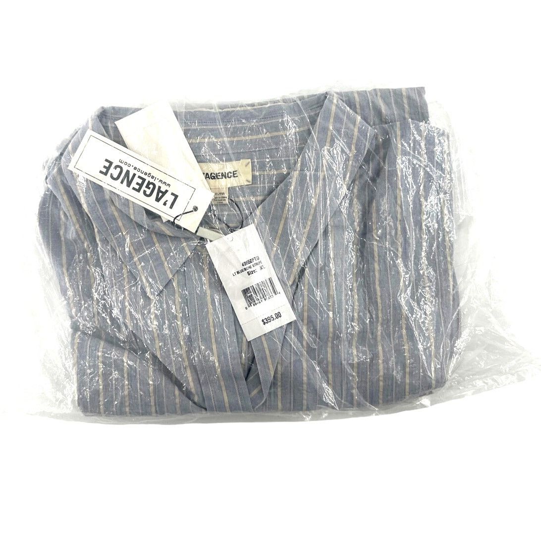 L'AGENCE L'Agence Women's Light Blue/Bone Stripe Daniella Shirt XL Size XL / US 12-14 / IT 48-50 - 3 Thumbnail