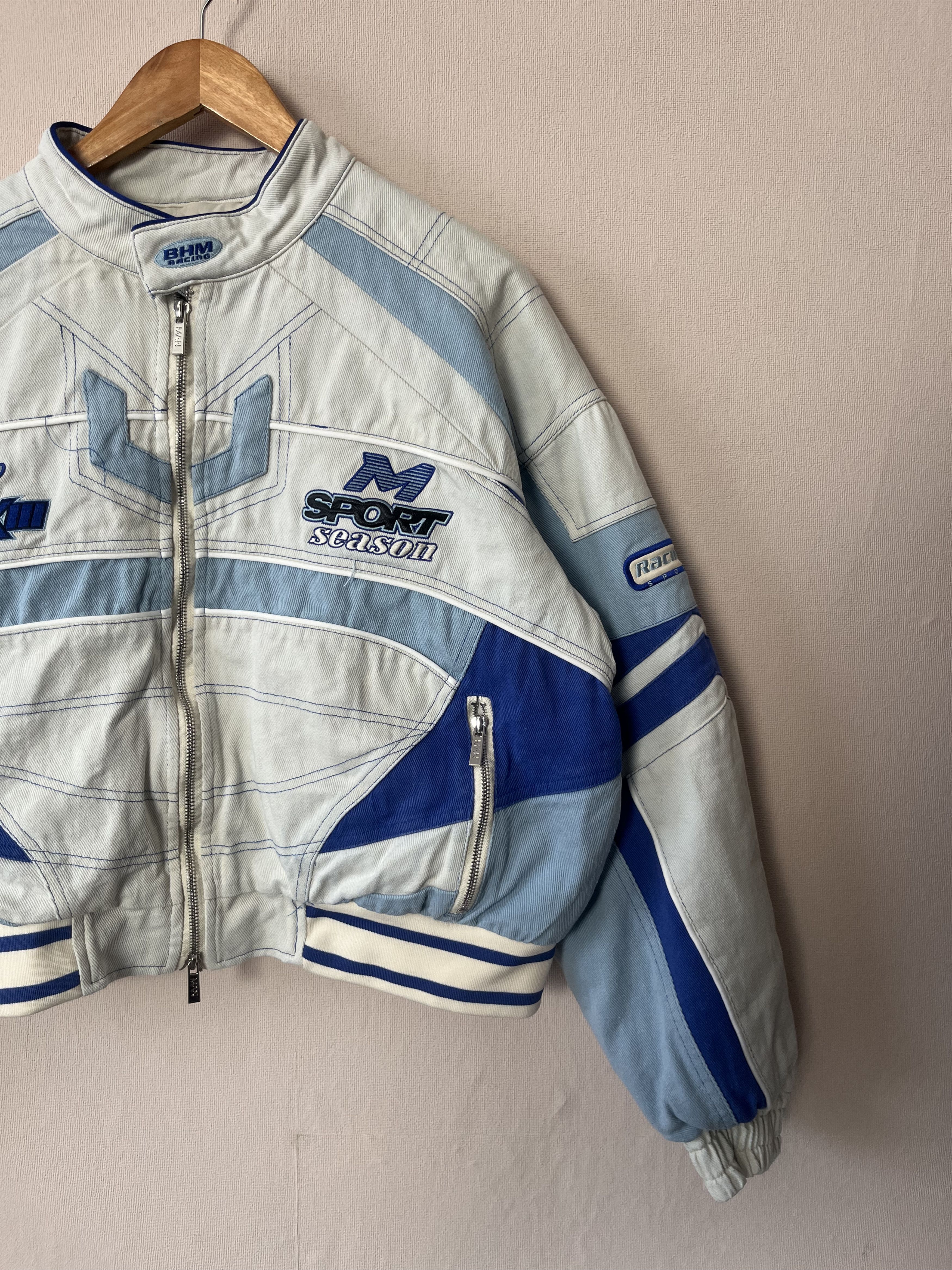 Boohoo Boohooman Racing Bomber Jacket White Blue Size S Size US S / EU 44-46 / 1 - 5 Thumbnail