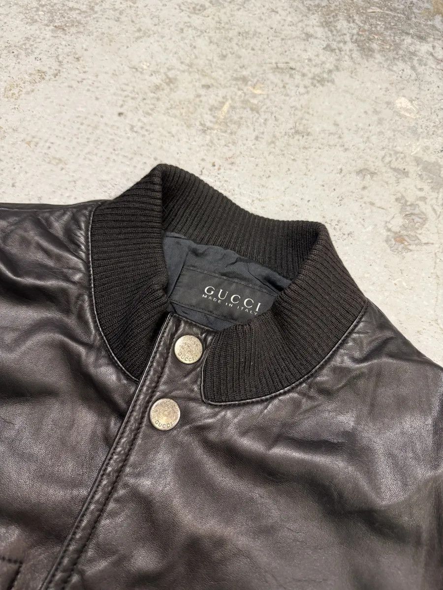 Gucci 2000s Gucci Buttoned Black Biker Leather Jacket Size US M / EU 48-50 / 2 - 7 Thumbnail