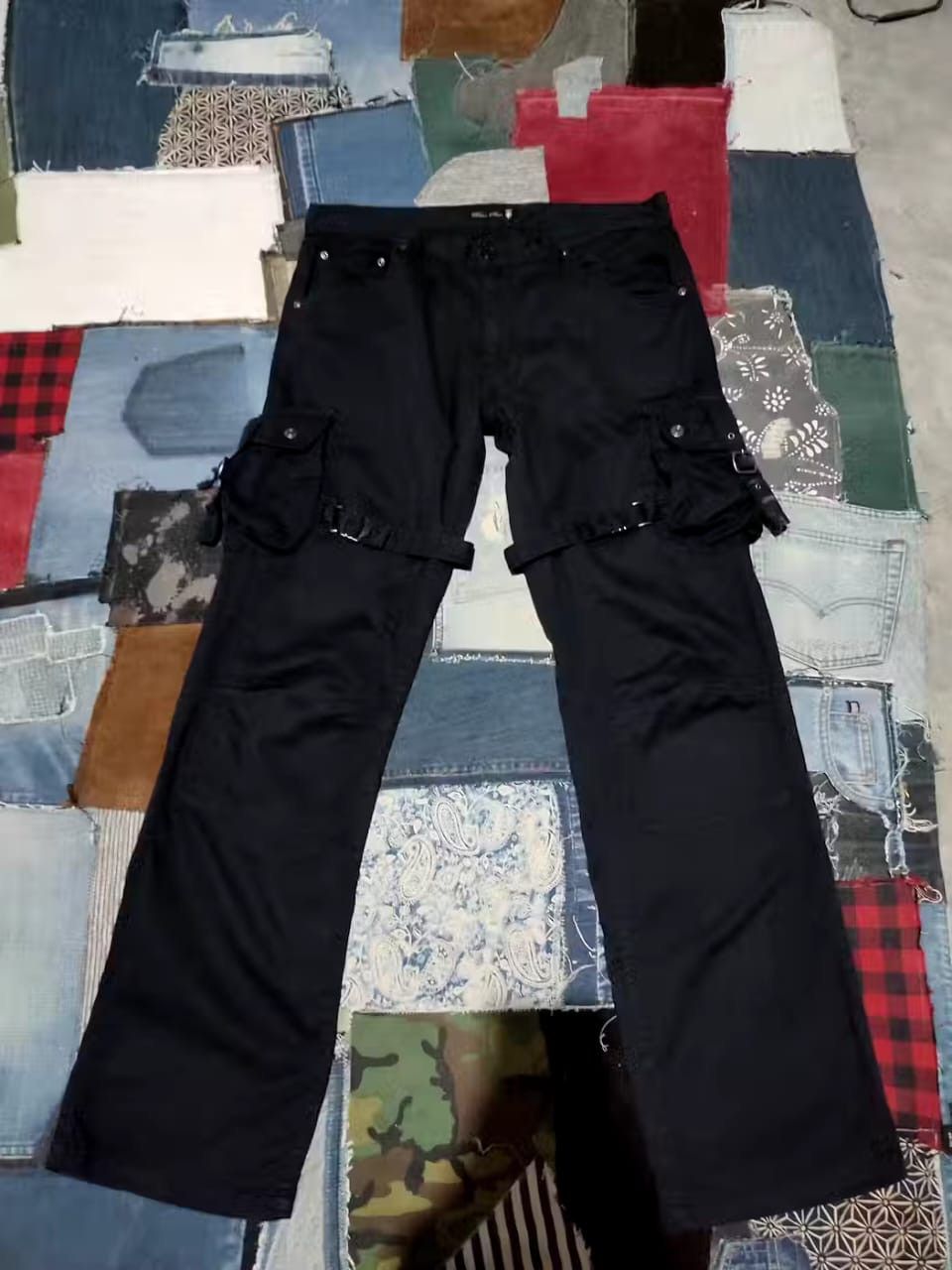 image of Avant Garde Bike Star Japan Punk Bondage Cargo Nice Double Knee Pants in Black, Men's (Size 33)