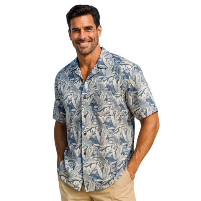 Tommy Bahama Tommy Bahama Hawaiian Blue Shirt Large Tropical Linen Blend Size US L / EU 52-54 / 3 - 1 Thumbnail