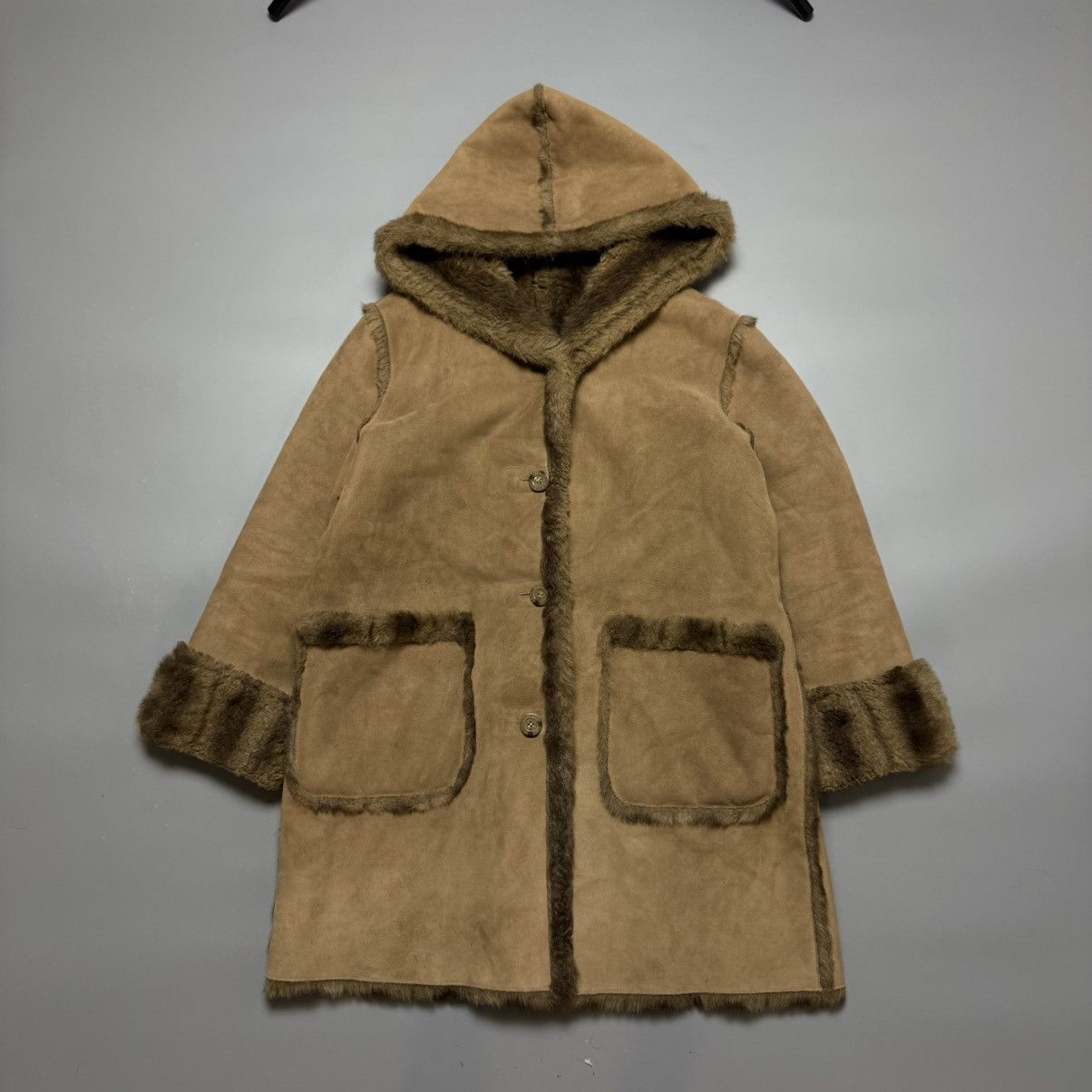 Vintage Sheepskin Coat Balmain Hood Jacket Distressed
