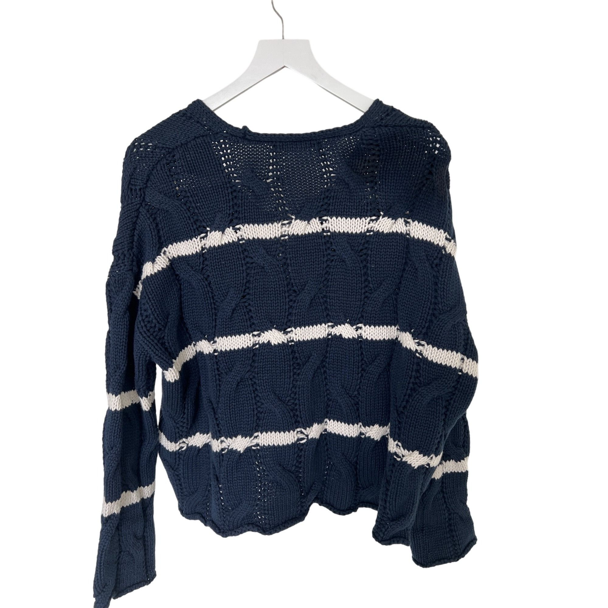 Zara Zara Navy Striped Chunky Knit Sweater Size S / US 4 / IT 40 - 3 Thumbnail