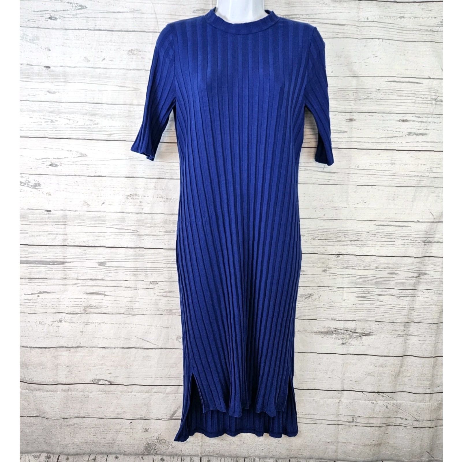 Eileen Fisher Eileen Fisher Womens Ribbed Dress Sz Small Solid Blue Half Sleeves Tencel Blend Size S / US 4 / IT 40 - 2 Thumbnail