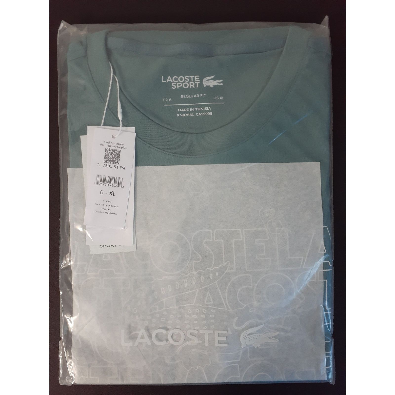 Lacoste Lacoste Men's Regular Fit Sports Graphic Tee Shirt Hydro XXL Size US XXL / EU 58 / 5 - 2 Thumbnail