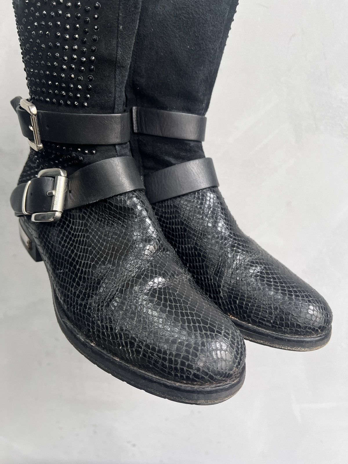 Hedi Slimane Black Studded Biker harley davidson Boots Leather Y2K Size US 7.5 / EU 40-41 - 4 Thumbnail