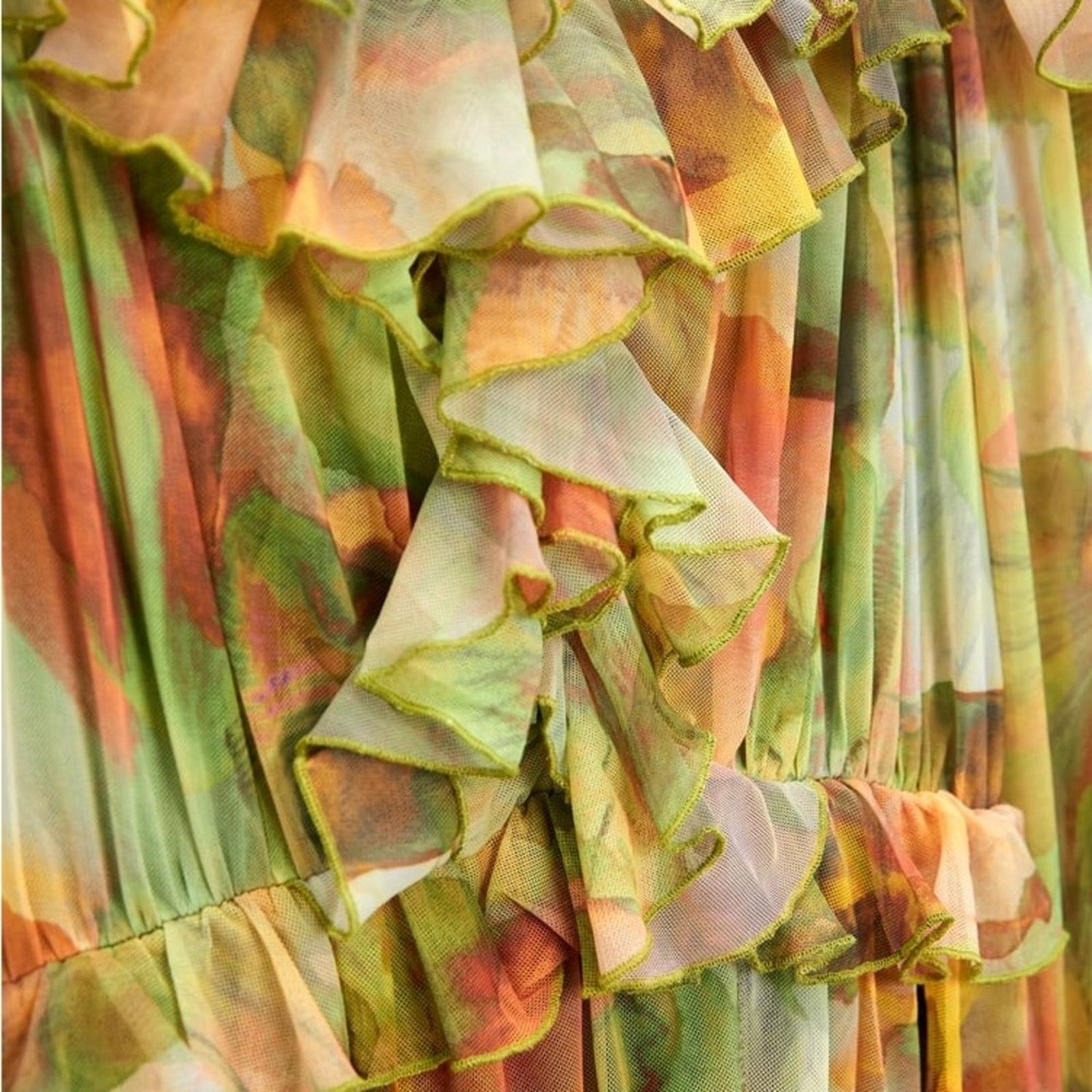 Zara ZARA BLOGGER FAVORITE PRINTED TULLE DRESS GREEN Size S / US 4 / IT 40 - 14 Thumbnail
