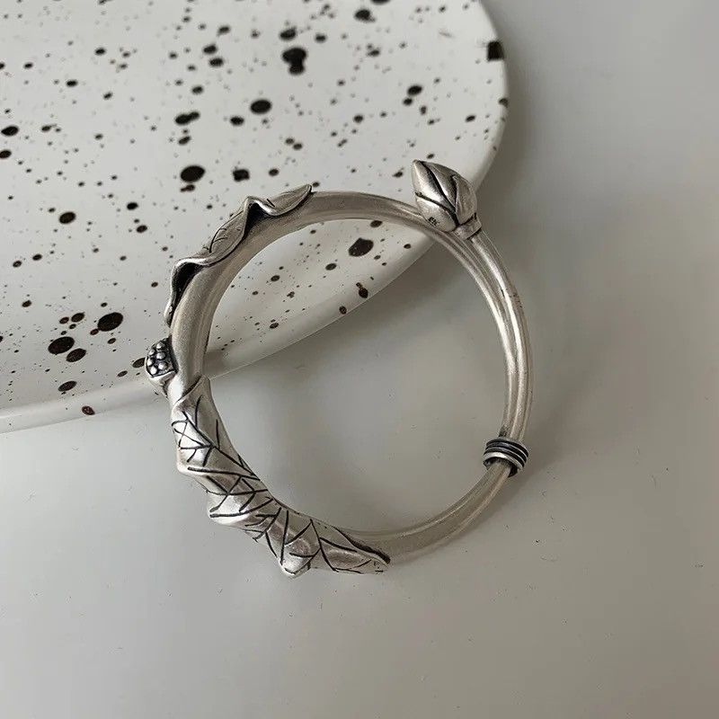 Jewelry × Vintage Lotus Flower & Leaf Bangle Bracelet 🪷 Size ONE SIZE - 5 Thumbnail
