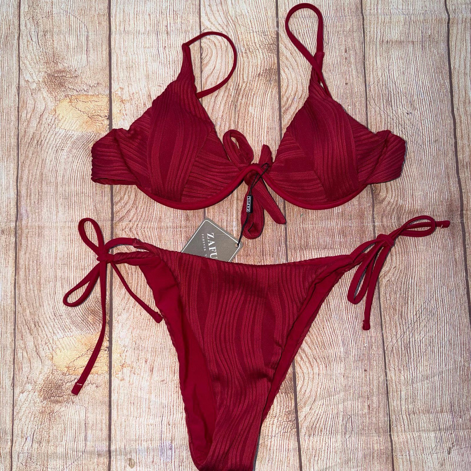 Other Zaful Red Textured Bikini Set NWT Size ONE SIZE - 1 Thumbnail