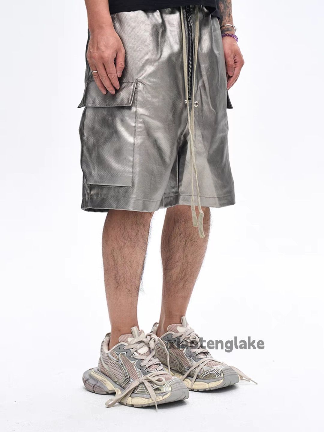 Vintage Xz wax coated loose baggy hiphop flared cargo shorts Size US 30 / EU 46 - 1 Thumbnail