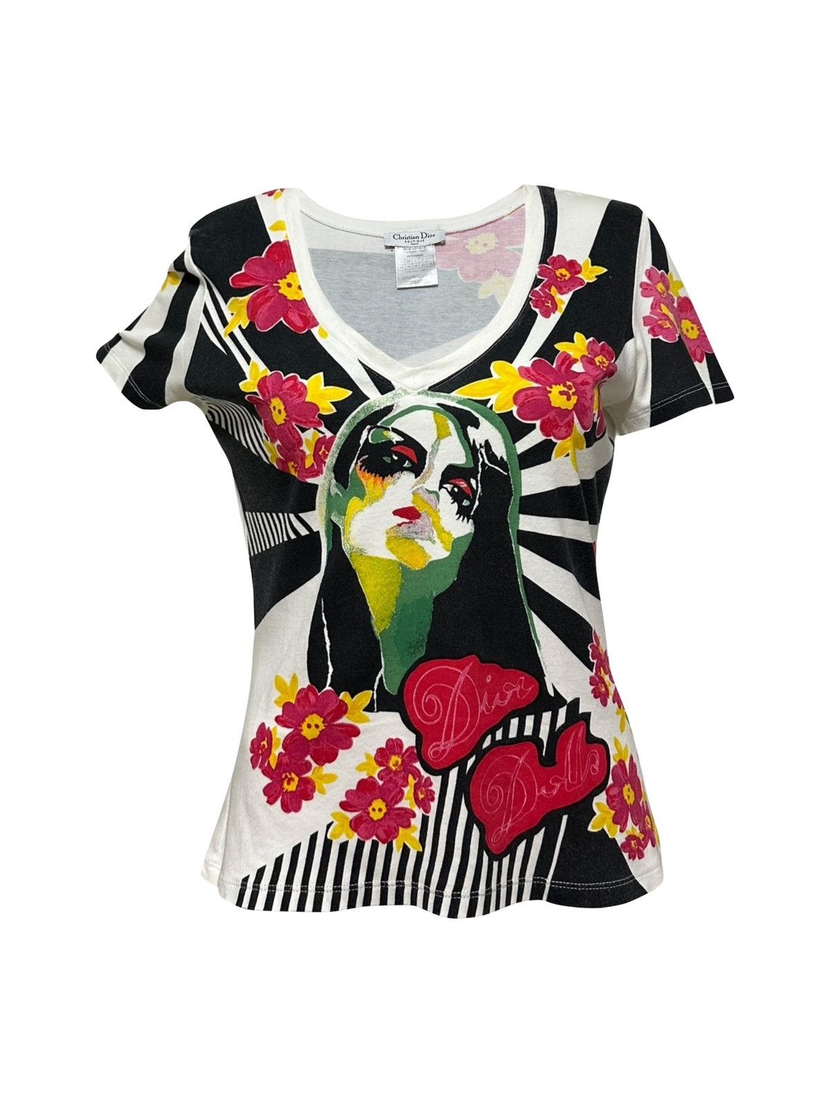 CHRISTIAN DIOR S/S 2004 Dior Dolls Striped Floral T-Shirt