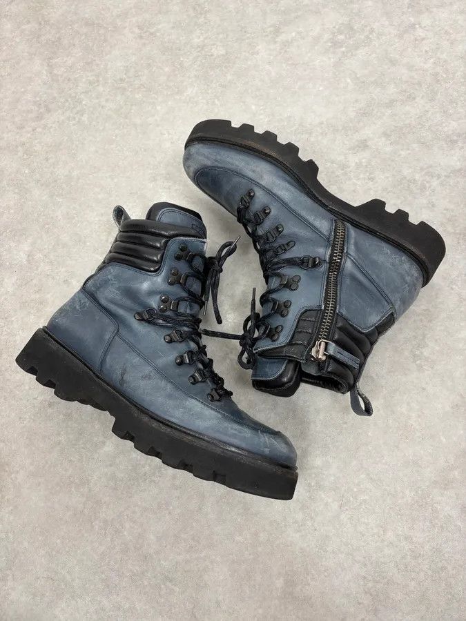 Emporio Armani 2010s Emporio Armani Avant-Garde Brut Blue Leather Boots Size US 8.5 / EU 41-42 - 6 Thumbnail