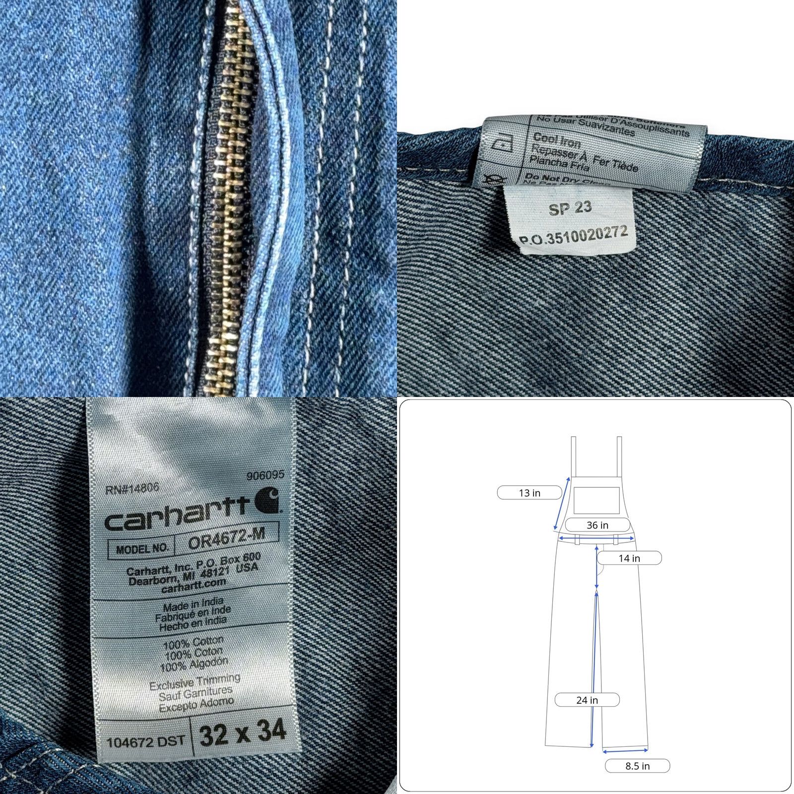 Carhartt Carhartt Overalls Mens 32x34 Blue Denim Workwear OR4672 Size US 32 / EU 48 - 8 Thumbnail