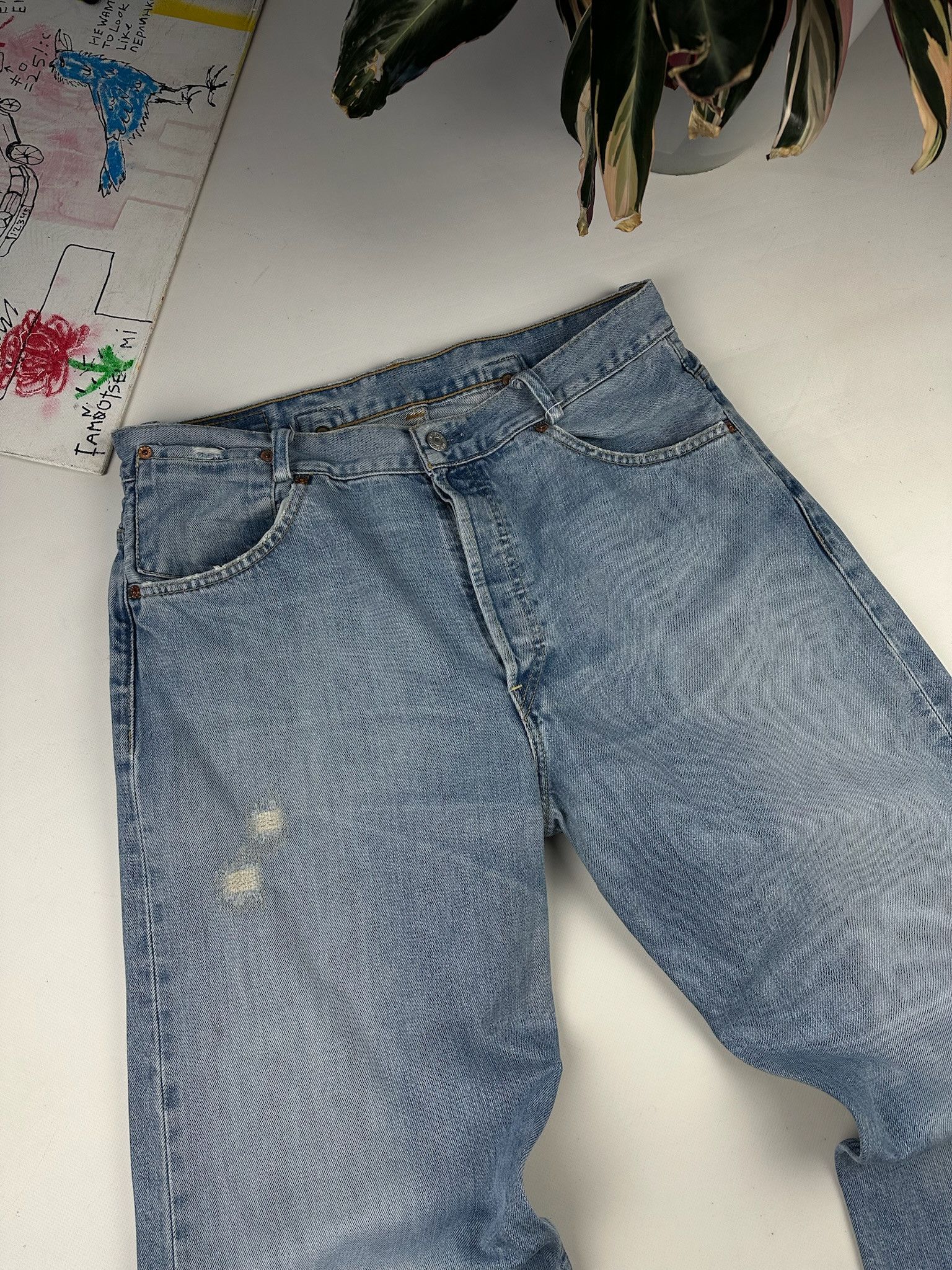 Levi's Vintage Levi’s Blue Faded Washed Buckle Back Straight Jeans Size US 34 / EU 50 - 3 Thumbnail
