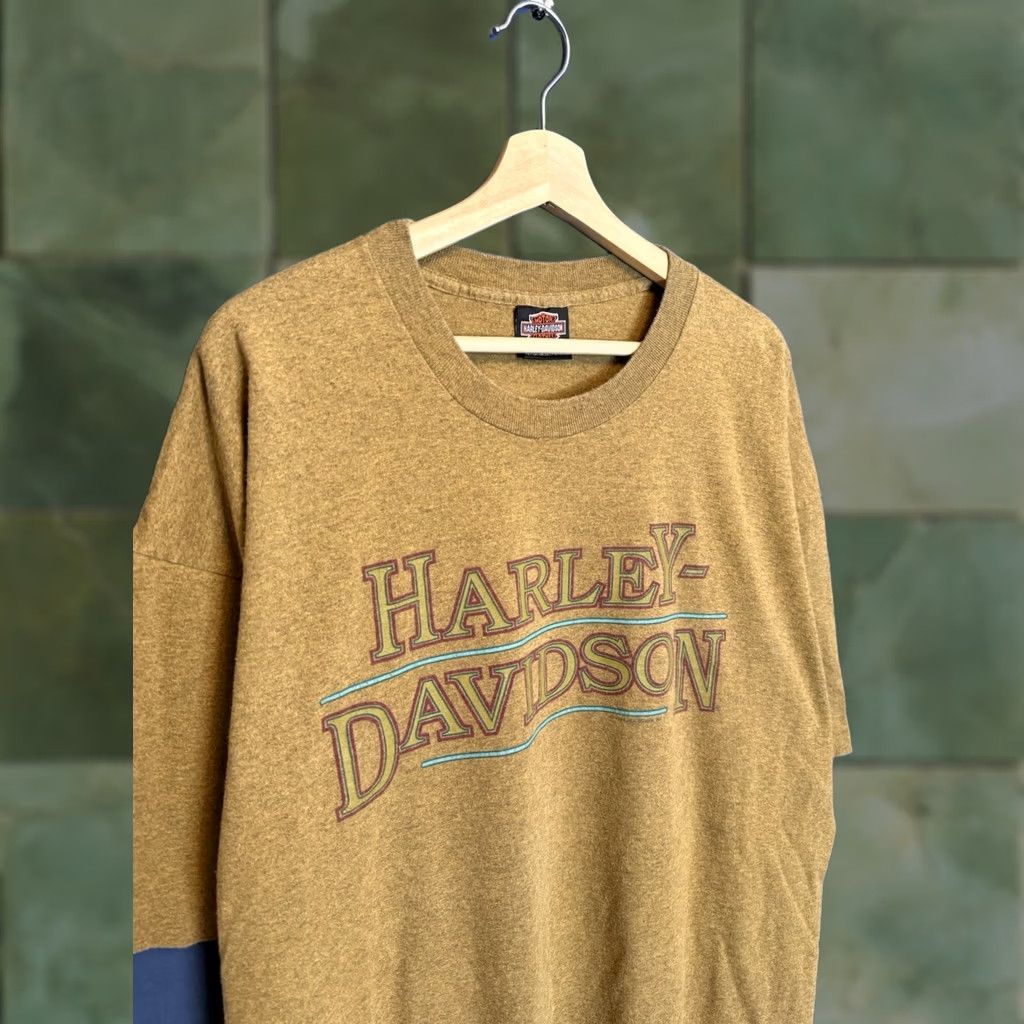 Harley Davidson VINTAGE Harley-Davidson T-Shirt 3XL Brown 90s Motorcycles Stone Wash Mens Shirt Size US XXL / EU 58 / 5 - 1 Thumbnail