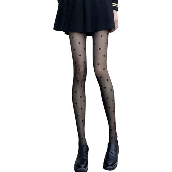 Other Women Black Heart Pattern Tight Stocking Size ONE SIZE - 3 Thumbnail
