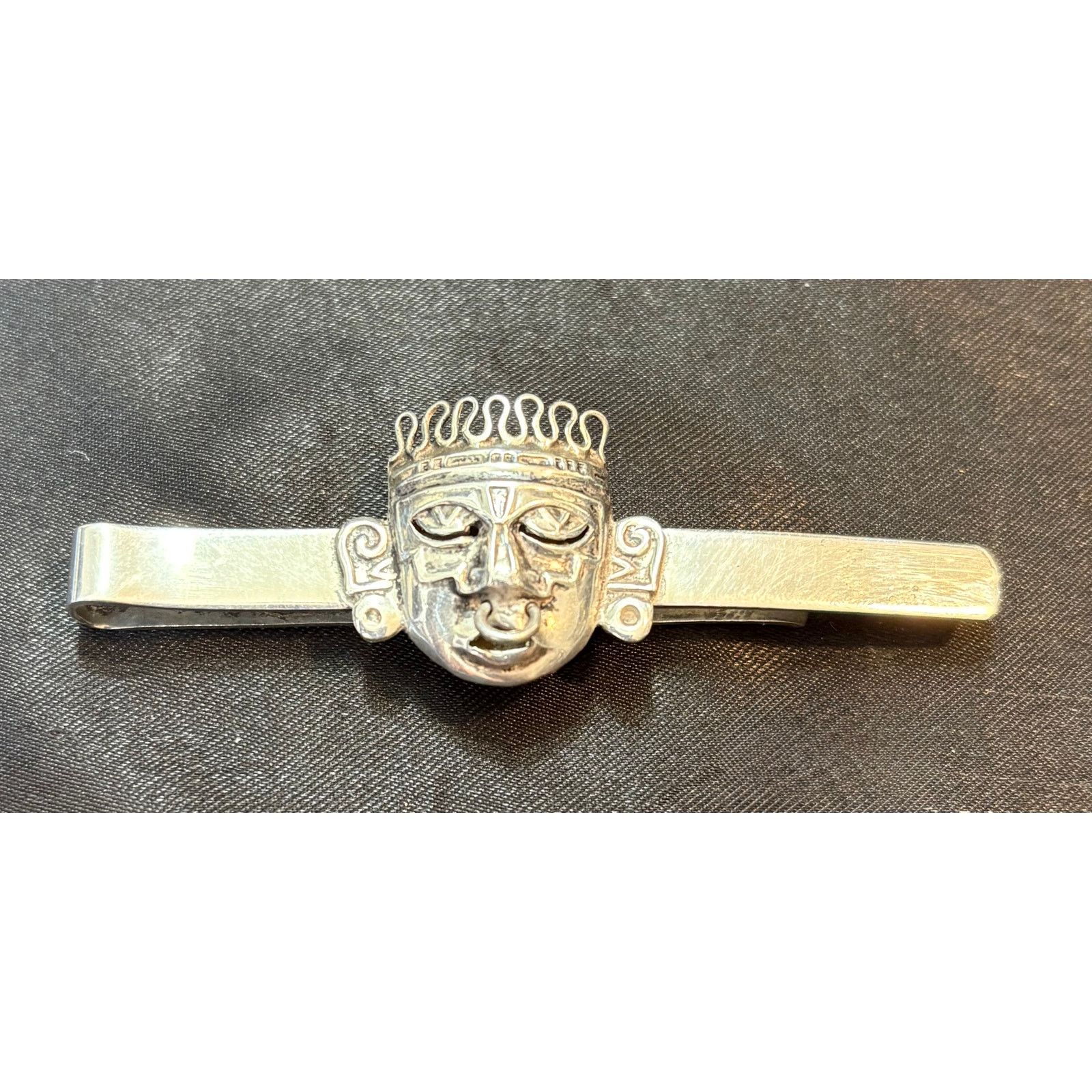 Other Vintage Tie Clip R.B.Z. Mexico Sterling Silver Aztec Mask Size 26 - 2 Thumbnail
