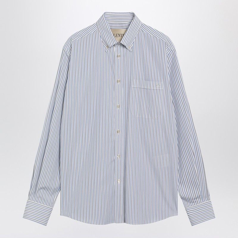 Valentino Valentino Ivory Shirt With Light Blue And Blue Stripes Size US L / EU 52-54 / 3 - 1 Thumbnail