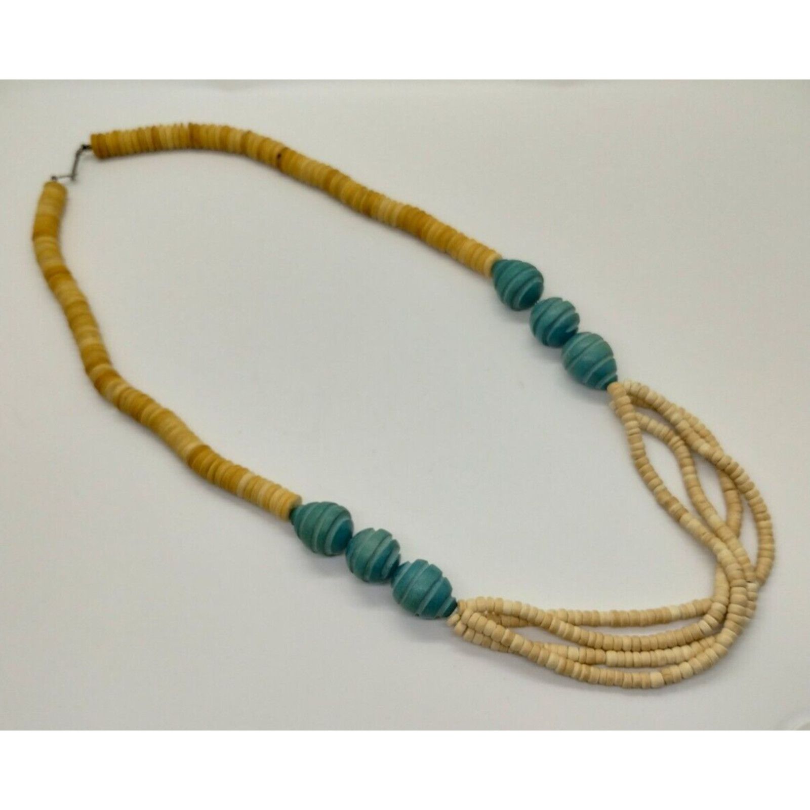 Vintage Vintage Tan and Turquoise Wood Look - Beaded Necklace - 14" Size ONE SIZE - 2 Thumbnail