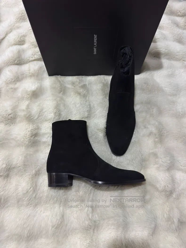 Saint Laurent Paris 19SS Black Ayers Snakeskin 60mm Finn Boots 42
