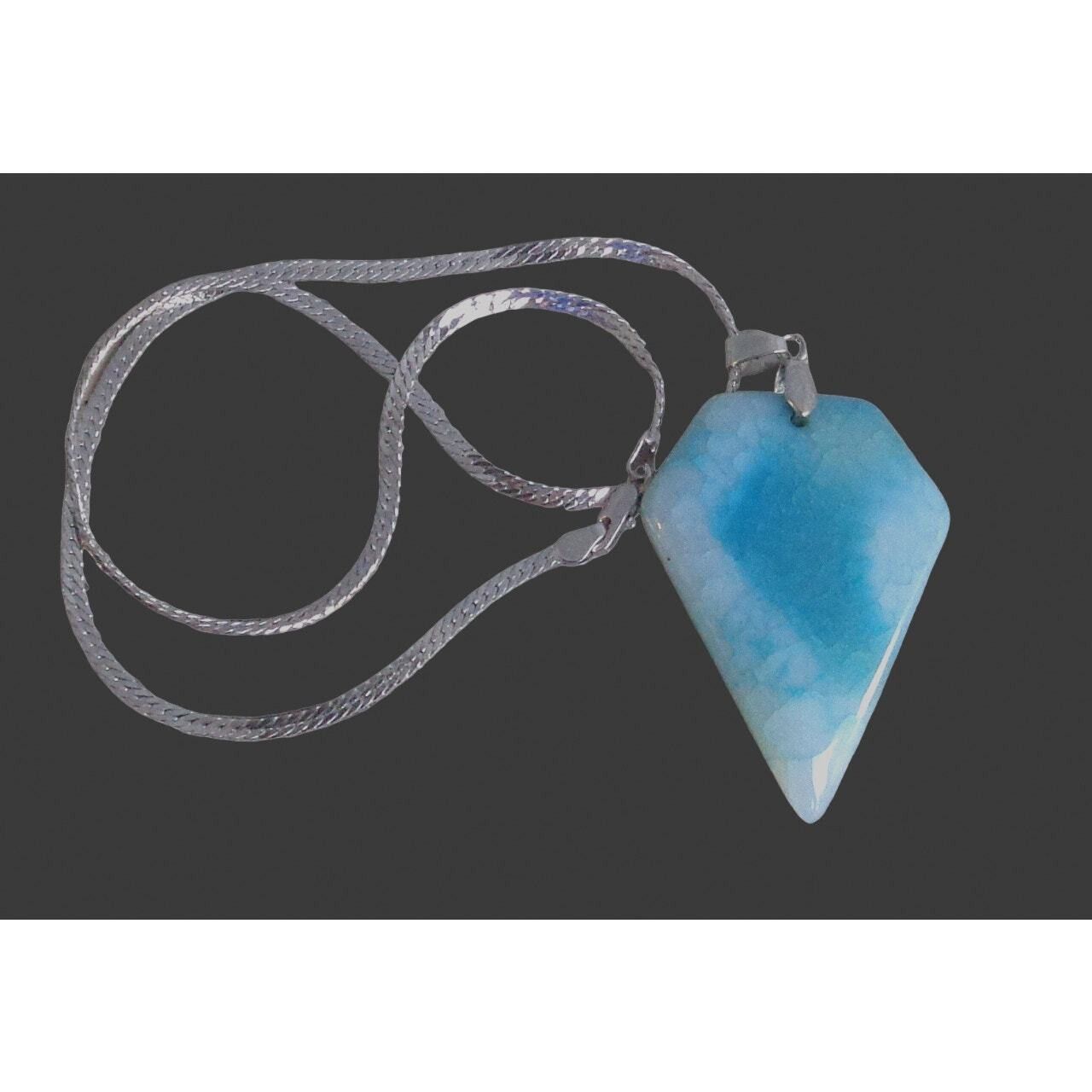 Other Chunky Dyed Blue Stone Pendant Necklace Silver Tone Chain Size ONE SIZE - 2 Thumbnail