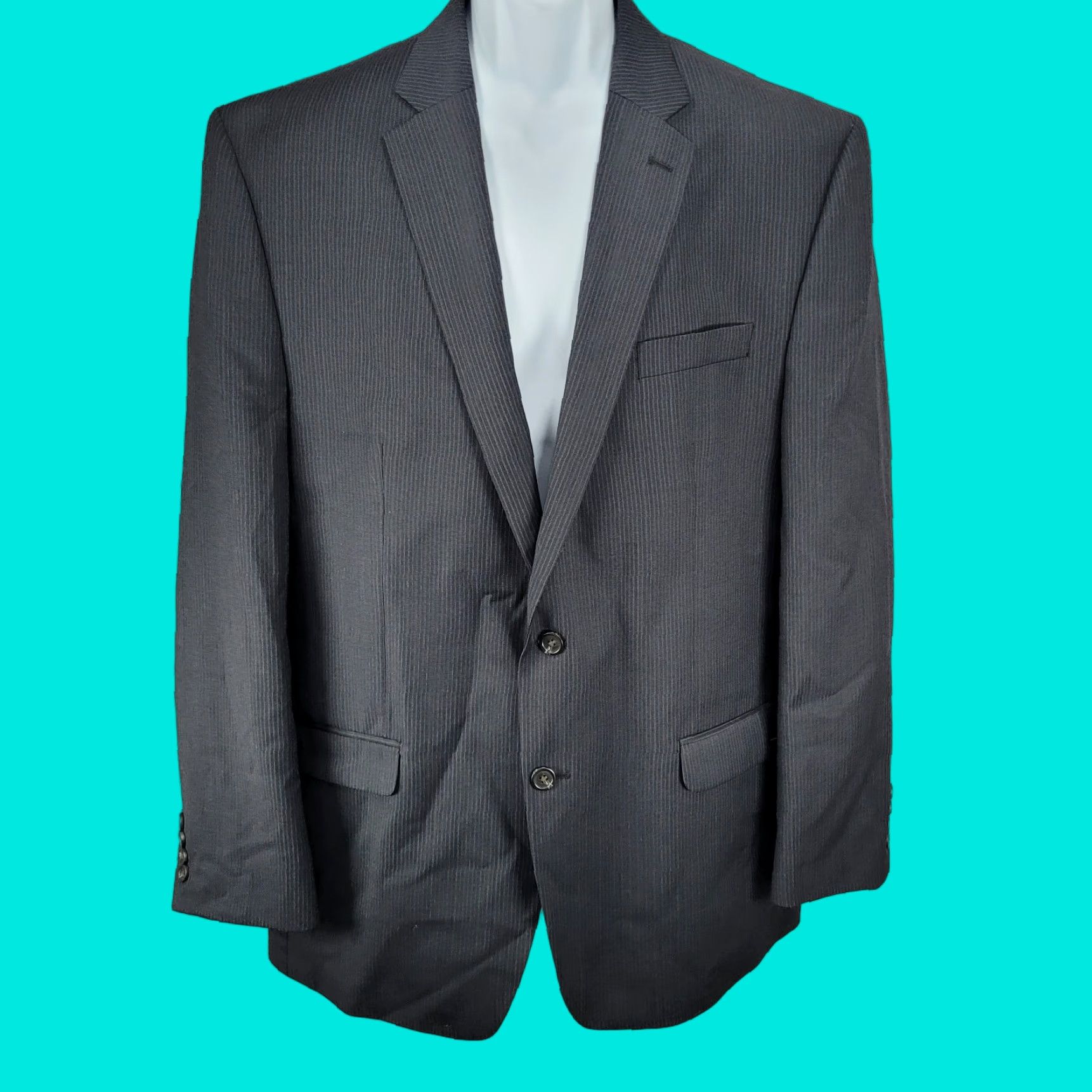 Chaps Chaps Black Wool Blend Pinstriped 2 Button Vented Notch Blazer Sport Coat 46L Mens Size 46R - 1 Thumbnail