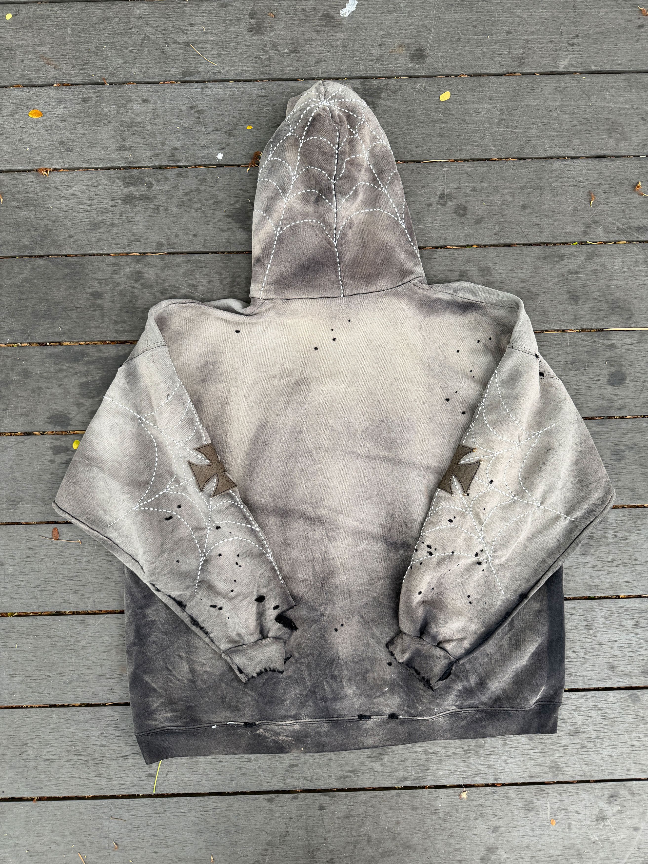 Japanese Brand XXL* Thrashed & Faded Sashiko Spider Web Hoodie Size US XXL / EU 58 / 5 - 11 Thumbnail