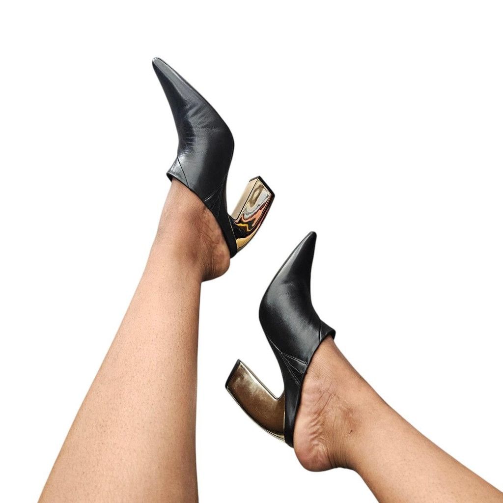 Ganni Black & Gold Leather Gianni Binni Mules Size US 9 / IT 39 - 1 Thumbnail